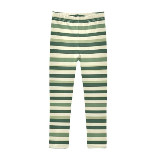 ALAZA Girls' Leggings Children's Yoga Pants Skinny Printed Dance Stripe Green Cream Comfortable 4T