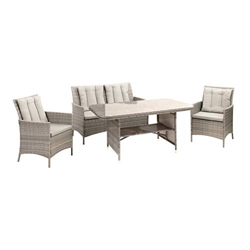 greemotion Lounge-Set Wien, Gartenmöbel-Set aus Polyrattan, inklusive Kissen, Grau, Mittel