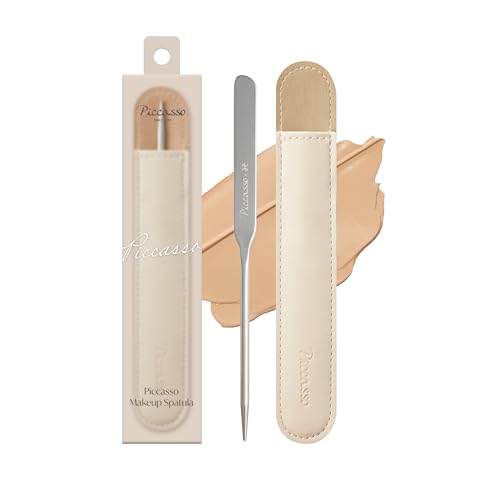 Piccasso Professional Makeup Spatula with Leather Case Stainless Steel Foundation Spatula for Liquid Foundation Thin Seamless Base Makeup Applicator K-Beauty Tool for Flawless Finish Hygienic