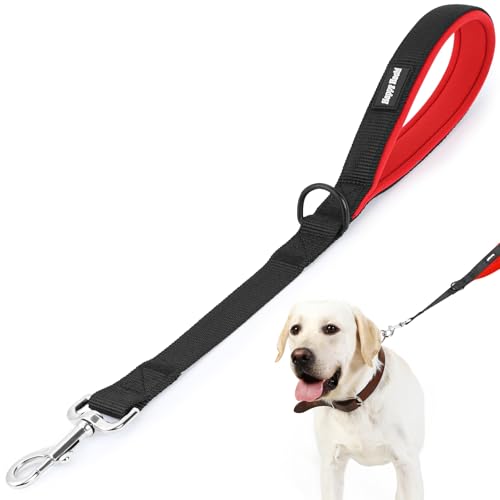 HAPPY HACHI Guinzaglio Corto per Cani con Manico Imbottito, Guinzaglio da Addestramento per Cani, Corto Nylon Clip in Metallo per Allenamento Camminare, Lunghezza 32cm/46cm (Nero, L)