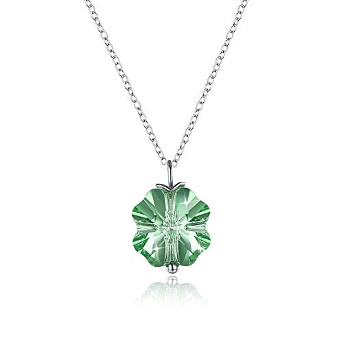 Collar de plata de ley 925 con colgante de trébol y cristal