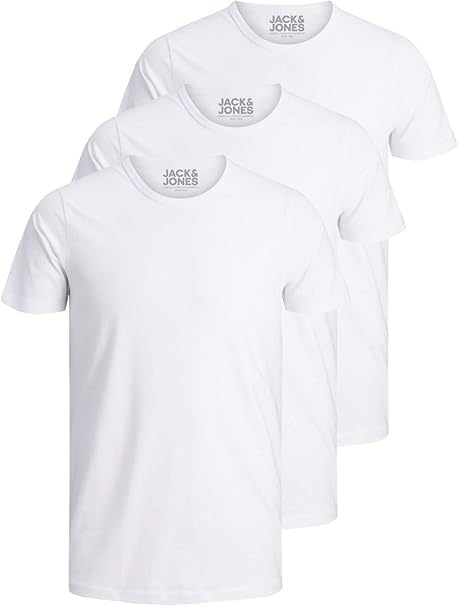 JACK & JONES 3er Pack Herren T-Shirt Basic mit Rundhals einfarbig Slim Fit in weiß schwarz blau grau 12167630 (XL, 3er Pack weiß)