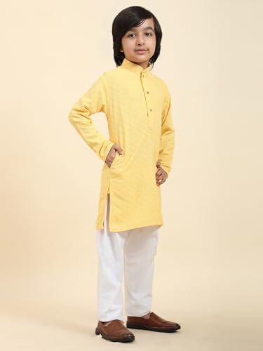Image of Pro-Ethic Style Developer Men Silk Striped Father Son Matching Ethnic Wear Embroidery Mirror Work Kurta Pyjama Set |(Combo)B-117