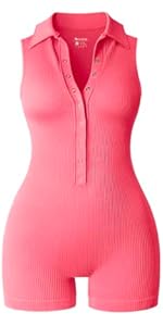 OQQ - Mono de yoga para mujer, con canalé, cuello en V, sin mangas, elástico, para ejercicio y control del abdomen