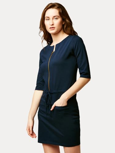 Image of Miss Chase Women's Comfortable Round Neck Sleeveless Striped Midi Bodycon Dress with Zipper