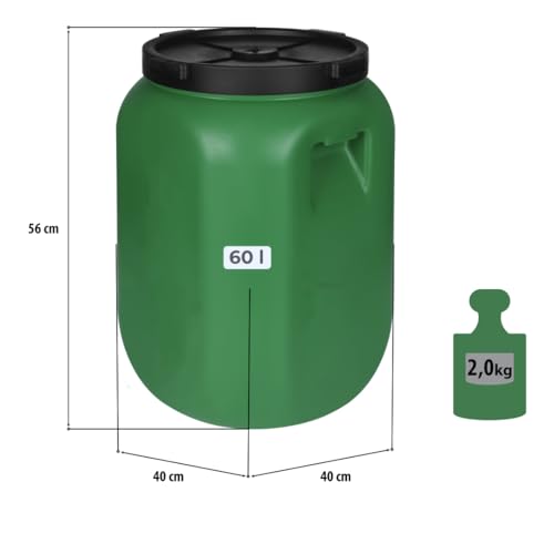 F & R Regentonne mit Deckel 60 Liter aus HDPE I Futtertonne Pferd I Wassertank Fass Tonne mit Deckel I Regenfass für Garten I Regenwassertonne I Wassertonne I Gärfass I Regenwassertank