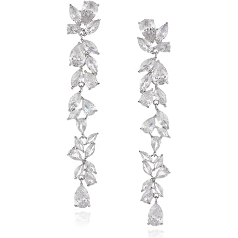 Yanstar Wedding Earrings for Brides,Cubic Zirconia Bridal Silver Drop Dangle Earrings for Women,Long Crystal Earrings for Bride and Bridesmaid Cover