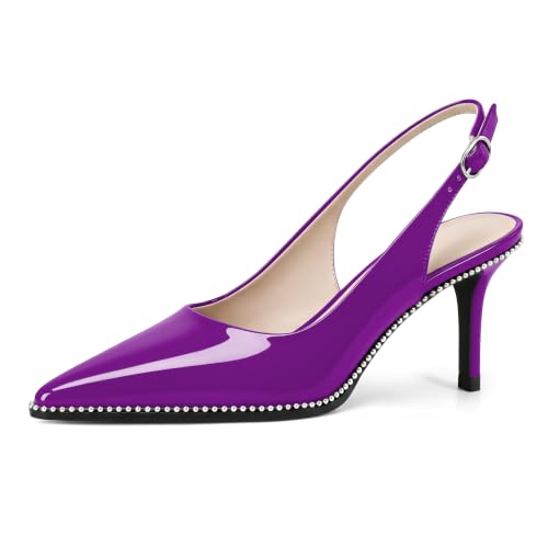 Image of YODEKS Slingback Heels for Women Pointy Toe Beaded Heels Close Toe Kitten Heel Pumps 2.5 Inch Stiletto Pumps Wedding Party Dressy Shoes