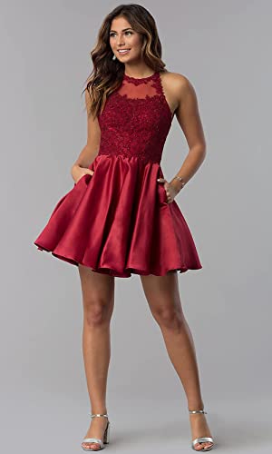 Bolensey Silver Satin Prom Dresses With Pockets For Girls Beaded Spaghetti Straps Short Formal Homecoming Dress Appliques Size 4 #TOP4