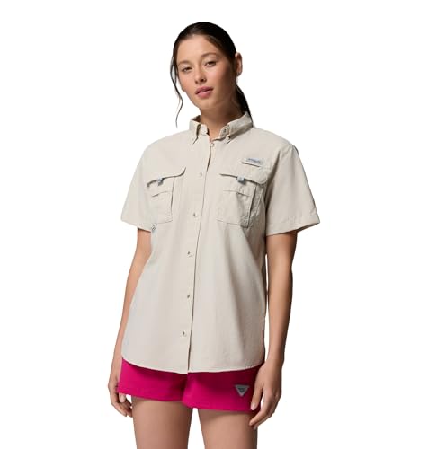 Columbia Womens PFG Bahama II Short Sleeve Fishing Shirt Dark Stone Small
