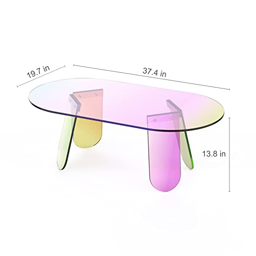 Acrylic Coffee Table, Iridescent Glass End Table Round Side Table For Home Living Room Office Reception #TOP2