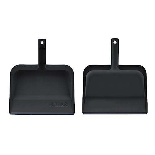Image of Superio Clip-On Dustpan with Rubber Lip - 10-inch Wide Durable Plastic Dust Pan with Comfort Grip Handle, 2-Pack (Black)