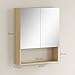 HOMCOM Spiegelschrank Bad, Badezimmerschrank mit Spiegel Soft-Close, Badschrank mit 2 Türen, Verstellbarem Regal, Hängeschrank Wandschrank, 60 x 16,6 x 75cm Eiche