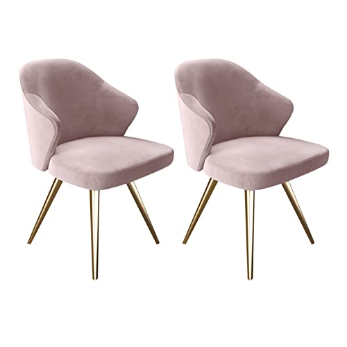 SJIALEN Modern Dining Chair Set of 2, for Office Dining Kitchen Bedroom Dining Chairs Velvet Seat Backrests Metal Legs Kitchen Chair Kitchen Chair (Color : Pink, Size : 52x52x82cm)