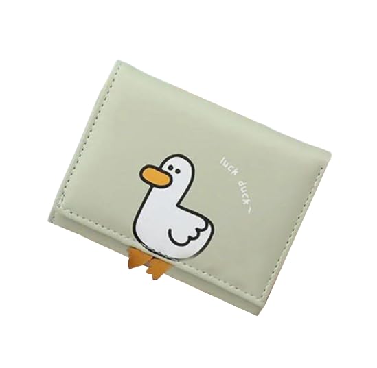 Wallet Women, Cute Duck Cartoon Trifold Wallet, Synthetic Leather Coin Purse with Secure Snap Closure, Compact Credit Card Holder for Women, Funny Design, Cute Wallet (Green)