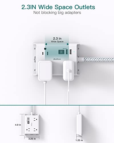 Image of Addtam Travel Flat Plug Power Strip, Flat Extension Cord (Wht-1)