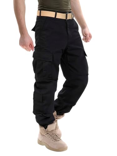 Onsoyours Pantalon Tactique Homme Cargo Treillis Militaire Randonnée Chasse Pantalon de Travail avec Poches A Noir L
