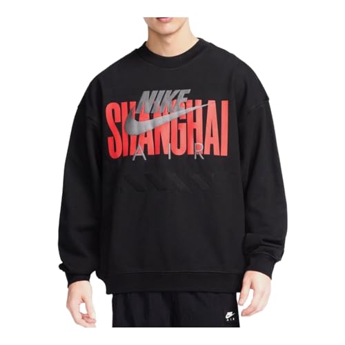 Nike Air Shanghai Fleece Mens Crewneck (HJ0305-010, Black/Red)