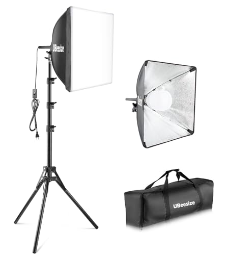 UBeesize Softbox Photography Lighting Kit, 16” x 16” Continuous Lighting Kit with 40W E27 Socket 6500K Bulb, Professional Photo Studio Lighting for Video Recording, Portrait Shooting