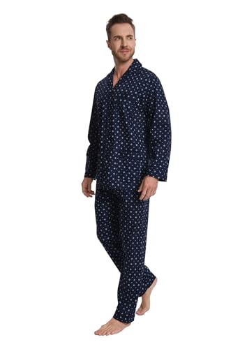 Image of GLOBAL Mens Pajamas Set, 100% Cotton Woven Drawstring Sleepwear Set with Top and Pants /Bottoms