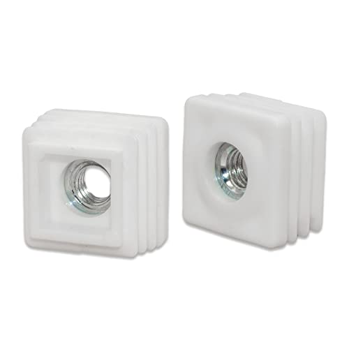 Image of Flyshop White M8 Threaded Plastic Plugs Square Tube End Caps Tubing Plugs Inserts Furniture Glider 25 mm x 25 mm 4 Pcs