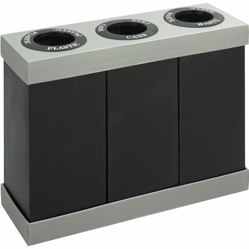 Safco, At-Your-Disposal Recycling Center, Includes Two 28-Gallon Recycle Bins and Trash Bin, Puncture & Moisture Resistant