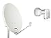 Produktbild OPTICUM QA60 Satellitenschüssel 60 cm lichtgrau mit Twin LNB LTP 04H - 4K HD & 3D fähig - Witterungsbeständige Sat-Antenne aus Stahl inkl. 2 Mastschellen - Sat Anlage für 2 Teilnehmer
