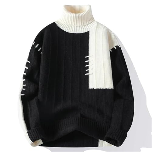 Men Winter Patchwork High Neck Sweater Casual Knit Pullover Loose Fit Warm Knitted Sweater2