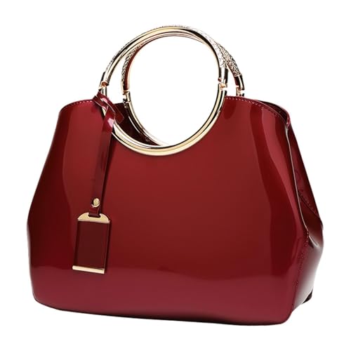 Image of VELURA SYDL Glossy Patent Leather Handbag Shoulder Bag Portable Soft Gift Women Tote Bag Burgundy|1 Women Handbag|Clothing, Shoes & Accessories