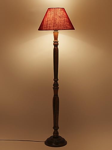 Image of Devansh Maroon Jute Conical Wooden Floor lamp -26