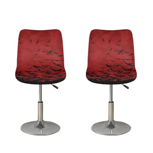 Image of Black Bat Bar Stool Covers with Backs Seat Covers for Dinning Room Chairs Set of 4 Bar Stool Covers Waterproof Slip Resistant Dining Room Seat Covers Universal Size Red