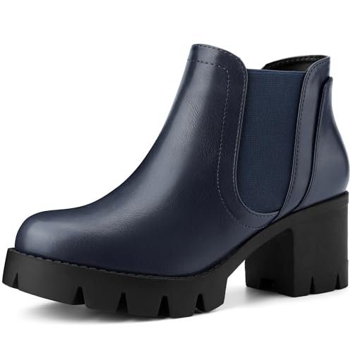 Allegra K Women's Lug Sole Chunky Heel Chelsea Ankle Boots