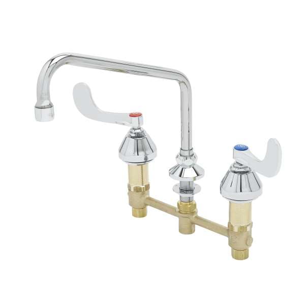 T&S Brass B-2347-09-WH4 Concealed Widespread Faucet, 9-1/2" Swing Nozzle, 2.2 GPM Aerator, 4" Wrist Handles, 8"