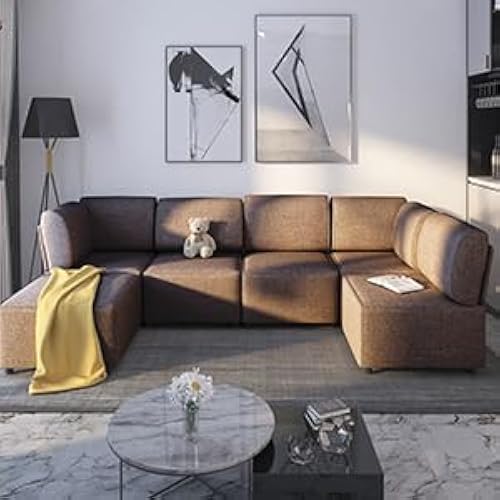 BALUS 120.4" W U Shaped Modular Sectional Sofa, L Shaped Convertible Sectional Sofa with Ottoman, Free-Combined Oversized Sectional Couch, Sleeper Sofa Modular Couches for Living Room (Brown)