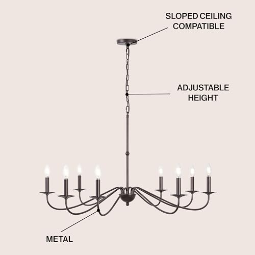 JONATHAN Y 40" Oil Rubbed Bronze 8-Light Bohemian Farmhouse Iron Chandelier, Rustic Candle-Style LED Hanging Light for Dining Room Kitchen Island Entryway Foyer (JYL7914A) by JONATHAN Y - Image 3