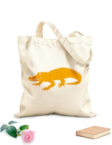 XIARON Bolsos de calicó para mujer Silueta de cocodrilo y caimán gratis Tela de 340g/m² de grosor Plegable M Amarillo mostaza