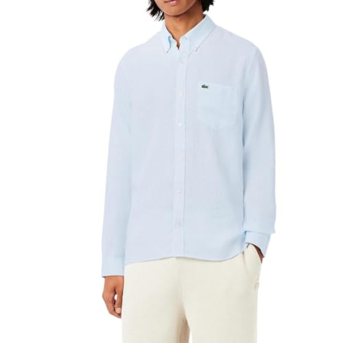 Lacoste Men's Long Sleeve Regular Fit Linen Button Down Shirt