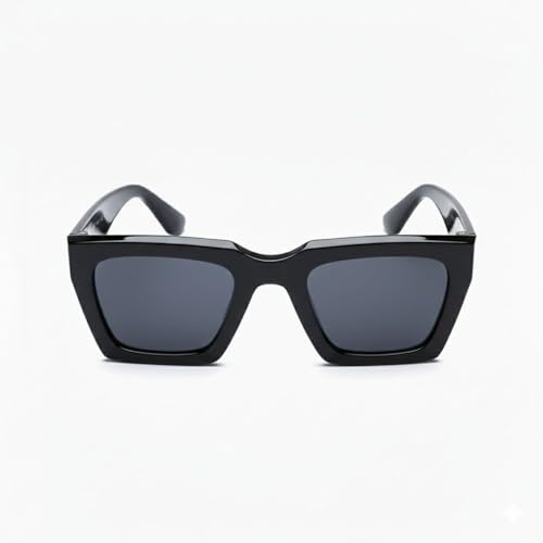 Image of Women Classic Black Square Sunglasses with Solid Grey Lens & Thick Frame