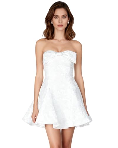 Image of JUMISEE Women's Elegant Bow Strapless Homecoming Dress A Line Swing Tube Mini Dress Short Evening Party Prom Dress