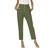 Clarence Sale Items Jogger Scrub Pants for Women Women's Casual Cotton Linen Pants High Waist Stretch Trousers Slacks Loose Paper Bag Linen Pants with Pockets Green XL