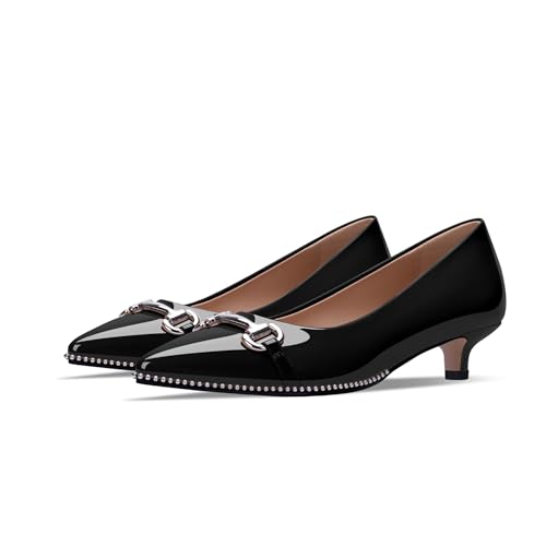 Women's Kitten Heels Pumps Pointed Closed Toe Slip On Dress Shoes3