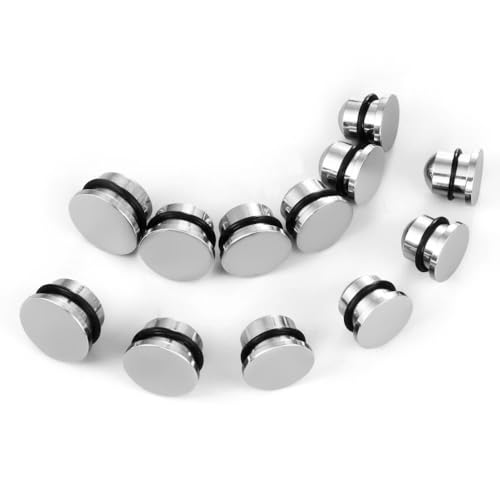 14G-5/8(1.6mm-16mm) Full Size Stainless Steel Ear Stretching Kit with 2PCS O-Rings/Pair,Comfy Pain-free Single Flared Dead Stretching Gauges Tunnels Plugs,Black Silver Body Piercing