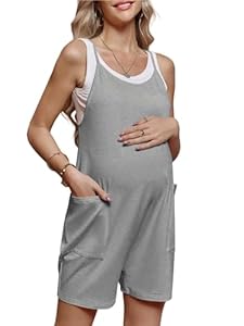 Yizyif Spodnie Ogrodniczki Ciążowe Letnie Szare