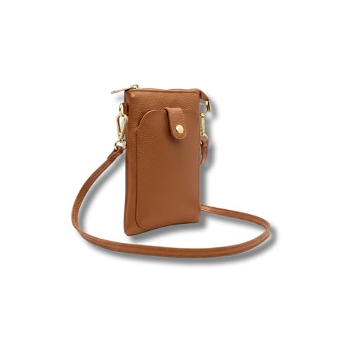 Générique Sacoche Bandoulière en Cuir Grainé Italien pour Femme, Pochette Croisée Compacte pour Smartphone, Noir Camel Kaki Beige, 21x14.5cm (Camel...