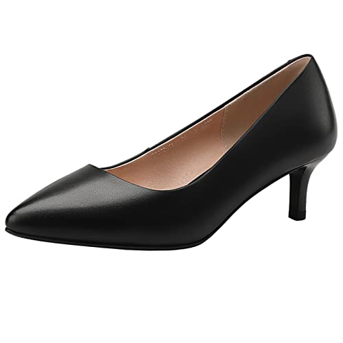 Jamron Femme Cuir Véritable 5CM Talons Hauts Élégant Escarpins Bout Pointu Bureau Chaussures de Travai Noir SN602C015-1 EU38.5
