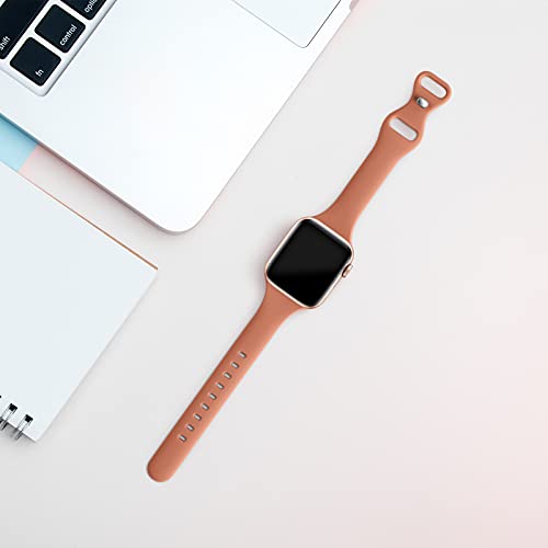 Image of Thin Slim Band Compatible with Apple Watch 38mm 40mm 41mm 42mm 44mm 45mm 46mm 49mm, Replacement Silicone Sport Strap for iWatch Series 11 /10 /9 /8 /7 /6 /5 /4 /3 /2 /1 Ultra SE Women Men, Brown