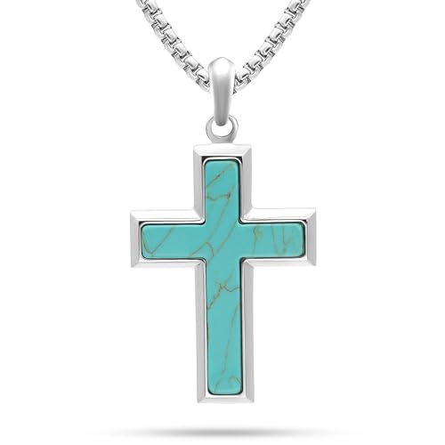 RTZN® Turquoise Necklace for Men – Premium Mens Turquoise Necklace Dog Tag Pendant with Stainless Steel Box Chain 22