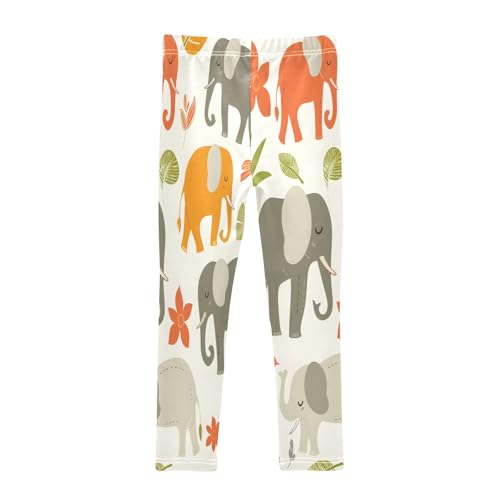 Bolaz Toddler Girls Leggings Printed Yoga Pants Leggings Grey Orange Elephants for Kids2