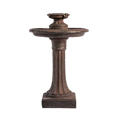 XBrand 28" BirdBath Fountain, 1-Tier, Outdoor, Brown Resin, Auto Shut Off Pump, Decorative Water Feature, Lawn and Garden
