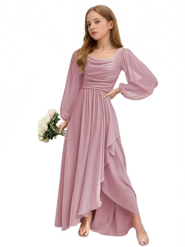 Chiffon Junior Bridesmaid Dresses for Girls Formal Party Gowns Long Sleeve Wedding Guest Flower Girl Dress4